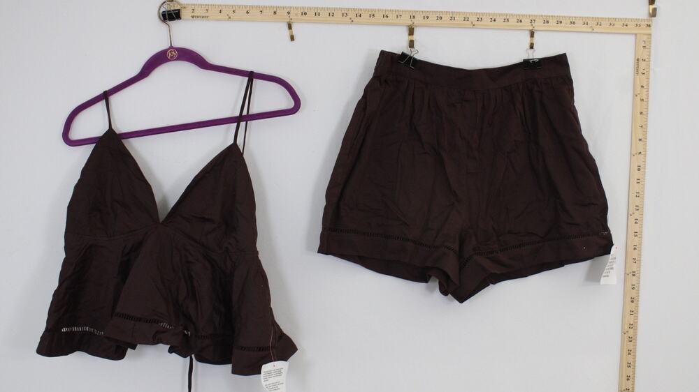 ASOS Design Women M 2 Piece Cami Top Shorts Set Brown Ladder Trim Co-Ord NWT